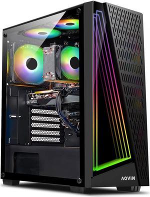 AQVIN AQ50 Gaming Desktop Computer PC - Intel Core I7 Up to 4.00 GHz - RTX 3060 GDDR6 12GB Graphics Card | 32GB RAM | 2TB SSD | Win 10 Pro | RGB Fan | Gaming Keyboard and Mouse - Black