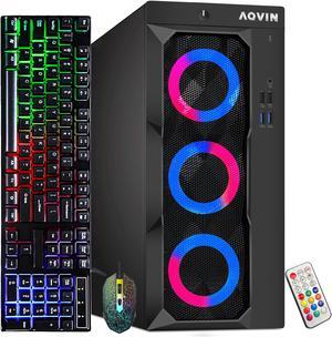 AQVIN Prebuild LuminaRings Gaming PC Desktop Tower | RX 550 4GB GDDR5 GPU Card | Intel Core I5 Processor | 32GB DDR4 RAM |1TB SSD (1000GB) | RGB Fan | Gaming Keyboard and Mouse | Windows 11 Pro