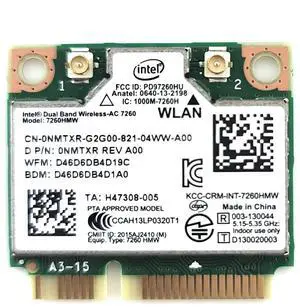 Intel 7260.HMW Dual Band Wireless-AC 7260 Network Adapter PCI Express Half Mini Card 802.11 b/a/g/n/ac