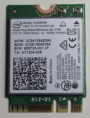 Intel 3165.NGWG IEEE 802.11ac Bluetooth 4.2 - Wi-Fi/Bluetooth Combo Adapter for Notebook - M.2 - 433 Mbit/s - 2.40 GHz ISM - 5 GHz UNII - Internal