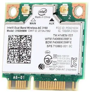 Intel 3160HMW , mPCIe Dual Band Wireless-AC 3160 802.11ac, Dual Band, 1x1 (433Mbps) , Wi-Fi + Bluetooth 4.0 Intel 3160HMW , mPCIe Dual Band Wireless-AC 3160 802.11ac, Dual Band, 1x1 (433Mbps) , Wi-Fi + Bluetooth 4.0