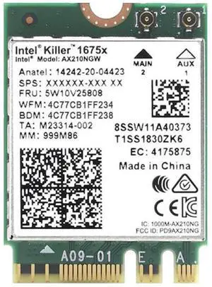 Killer Wi-Fi 6E AX1675x Tri Band AX210 M.2 2230 Bluetooth 5.3 WiFi Card (Single Pack) Killer Wi-Fi 6E AX1675x Tri Band AX210 M.2 2230 Bluetooth 5.3 WiFi Card (Single Pack)