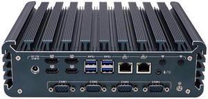 HUNSN Fanless Industrial PC, Mini Computer, IPC, IX12, Core I5 1235U, Windows 11 / Linux Ubuntu, Wi-Fi 6, BT 5.2, 4 x HDMI, 2 x LAN, 4 x COM COM1/2 for RS232/RS485, TPM2.0, 8G RAM, 128G SSD