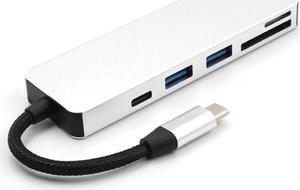 5-in-1 USB C Hub Multi-Port Adapter with 1 USB 3.1 Port and 2 USB 3.0 Ports SD TF Card Reader for Type C Devices