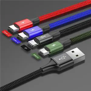 Baseus 4 in 1 USB Cable for iPhone X xs max Charger Cable 3 in 1 Micro USB Type C Cable for Samsung Galaxy S9 S8 Plus