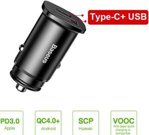 Baseus 30W Dual USB C PD Quick Charge QC 4.0 Car Charger For Mobile Phone Charger Fast USB PD Type C AFC SCP Car Phone Charger