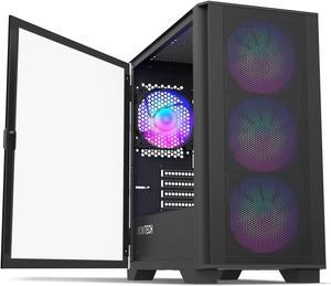 Montech AIR 100 ARGB MICRO-ATX Tower with Four ARGB Fans Pre Installed, Ultra-Minimalist Design, Fine Mesh Front Panel, High Airflow, Unique Side Swivel Tempered Glass, Dust Protection, Black