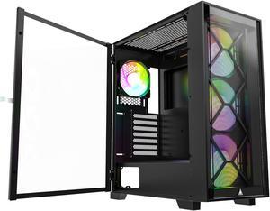Montech AIR 1000 Premium Black ATX Mid Tower Case /3 x 140mm,1 x 120mm ARGB Fans Pre-installed/Swivel Glass Side Panel /Mesh and Tempered Glass front panel