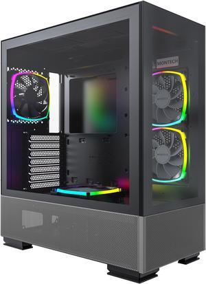 Montech Sky Two ATX Gaming Mid Tower Computer Case  Dual Tempered Glass  4X PWM ARGB Fans PreInstalled  Type C  High Airflow Performance  Black