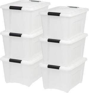 IRIS USA 32 Qt Stackable Plastic Storage Bins with Lids, 6 Pack, Made in USA - Discreet Organizing Solution, Latches, Durable Nestable Containers, Secure Pull Handle - Pearl