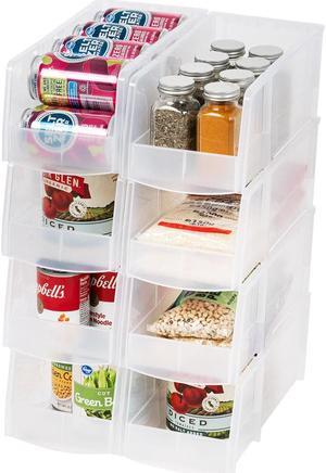 IRIS USA 8 Pack Large Storage Basket, Stackable Open Front Organizer Bin for Pantry, Clear