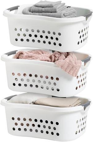 IRIS USA 50L Plastic Hip Hold Laundry Basket with Built-In Comfort Carry Handles, 3-Pack, 1.5 Bushel, Clothes Hamper, Laundry Hamper, Ventilation Holes, for Dorm Laundry Room Bedroom, White