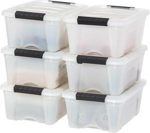 IRIS USA 13 Qt Stackable Plastic Storage Bins with Lids, 6 Pack, Made in USA - Discreet Organizing Solution, Latches, Durable Nestable Containers, Secure Pull Handle - Pearl