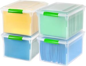 IRIS USA File Box File Organizer Plastic File Box for Letter/Legal File, BPA-Free Plastic Storage Bin Tote Organizer w/ Secure Latching Lid and Easy-Slide Pad, Clear 35 Qt. 4Pack