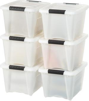 IRIS USA 6 Pack 19 Quart Stackable Plastic Storage Bins with Lids and Latching Buckles, Pearl, Containers with Lids and Latches, Durable Nestable