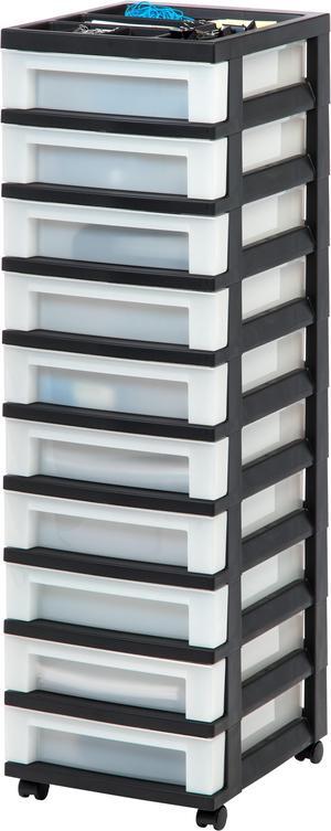 IRIS USA 10-Drawer Storage Cart with Organizer Top, Black