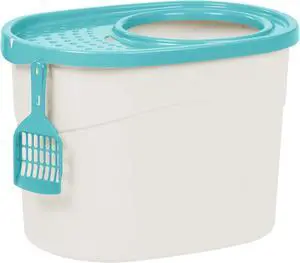 IRIS Top Entry Cat Litter Box with Scoop, White/Seafoam