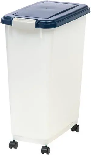 IRIS 47 Quart Airtight Pet Food Container, 1 Pack, Pearl / Navy