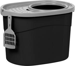 IRIS Top Entry Cat Litter Box with Scoop, Black/Gray