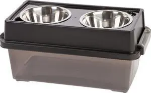 IRIS Medium Elevated Feeder with Airtight Storage, Black