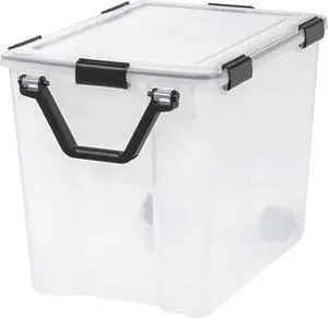 IRIS USA 103qt WEATHERPRO Wheeled Plastic Storage Bin with Seal Latching Lid and 6Buckles, Pull Handle