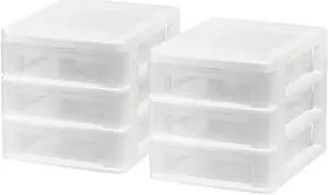IRIS USA Small 3-Drawer Desktop Organizer, 2 Pack, Stackable, for Office, School, Stationary, Makeup Organizer, Bathroom, Utility, White