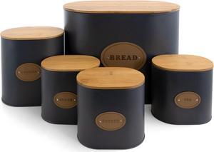 MegaChef Kitchen Food Storage and Organization 5 Piece Canister Set in Grey with Bamboo Lids