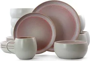 Elama Mocha Muave 16 Piece Luxurious Stoneware Dinnerware with Complete Setting for 4