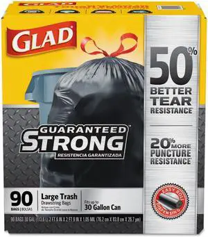 Clorox Drawstring Large Trash Bags 30 gal 1.05 mil 30" x 33" Black 90/Carton 78952