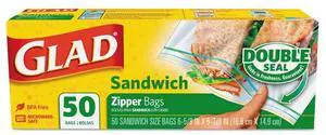 Glad CLO 57263 Sandwich Zipper Bags, 6.63" x 8.00", Clear, 600/Carton