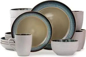 Elama Modern Dot 16 Piece Luxurious Stoneware Dinnerware with Complete Setting for 4