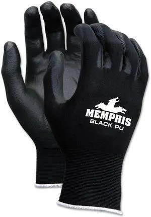 Economy PU Coated Work Gloves, Black, Small, 1 Dozen 9669S