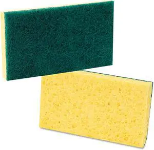 SCRUBBING SPONGE, LIGHT DUTY, 3.6 X 6.1, 0.7" THICK, YELLOW/WHITE, INDIVIDUALLY WRAPPED, 20/CARTON