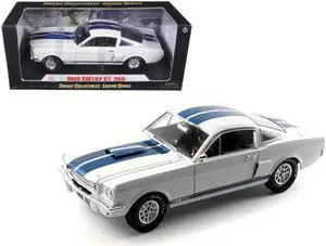 Shelby Collectibles SC160 1966 Ford Shelby Mustang GT 350 White with Blue Stripes 1-18 Diecast Car Model