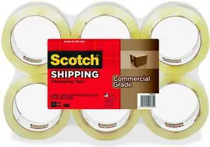 Scotch Grade Packaging Tape, 1.88" x 54.6yds, Clear, 6 Rolls per Pack (MMM37506)