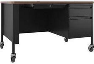 Lorell Desk, Right-Pedestal, Mobile, 48"x30"x29-1/2", Walnut/Black (LLR66943)