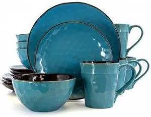 Elama Sea Glass 16 Piece Luxurious Stoneware Dinnerware with Complete Setting for 4