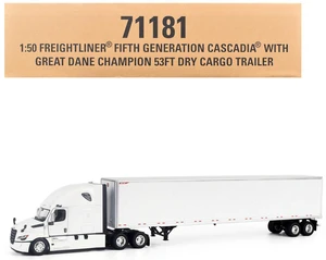 DieCast Masters 2025 Freightliner Cascadia Gen5 Sleeper Cab Truck White with Great Dane Champion 53ft Dry Cargo Trailer Transport Series 150 Diecast Model by Diecast Masters DieCast Masters 2025 Freightliner Cascadia Gen5 Sleeper Cab Truck White with Great Dane Champion 53ft Dry Cargo Trailer Transport Series 150 Diecast Model by Diecast Masters
