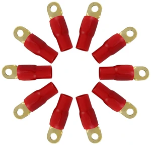 XSCORPION 10 Gauge Gold Ring Terminals with Red Sleeves 10 Pack XSCORPION 10 Gauge Gold Ring Terminals with Red Sleeves 10 Pack