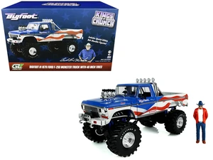 GREENLIGHT 1979 Ford F250 Monster Truck Bigfoot USA 250 Tribute Blue with USA Flag Graphics and Bob Chandler Standing Figure Kings of Crunch Series 118 Diecast Model Car by Greenlight GREENLIGHT 1979 Ford F250 Monster Truck Bigfoot USA 250 Tribute Blue with USA Flag Graphics and Bob Chandler Standing Figure Kings of Crunch Series 118 Diecast Model Car by Greenlight