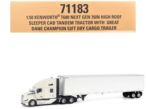 DieCast Masters Kenworth T680 NextGen 76 HighRoof Sleeper Tandem Tractor White with Great Dane Champion 53ft Dry Cargo Trailer Transport Series 150 Diecast Model by Diecast Masters DieCast Masters Kenworth T680 NextGen 76 HighRoof Sleeper Tandem Tractor White with Great Dane Champion 53ft Dry Cargo Trailer Transport Series 150 Diecast Model by Diecast Masters