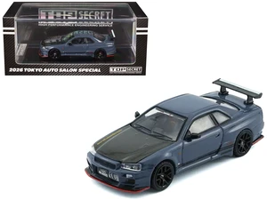BM Creations Nissan Top Secret Skyline GTR BNR34 RHD Right Hand Drive Stealth Gray with Carbon Hood Tokyo Auto Salon 2026 164 Diecast Model Car by BM Creations BM Creations Nissan Top Secret Skyline GTR BNR34 RHD Right Hand Drive Stealth Gray with Carbon Hood Tokyo Auto Salon 2026 164 Diecast Model Car by BM Creations
