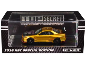 BM Creations Nissan Top Secret Skyline GTR BNR34 RHD Right Hand Drive Gold Metallic with Carbon Hood Hobby Expo China 2026 164 Diecast Model Car by BM Creations BM Creations Nissan Top Secret Skyline GTR BNR34 RHD Right Hand Drive Gold Metallic with Carbon Hood Hobby Expo China 2026 164 Diecast Model Car by BM Creations