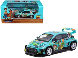 Tarmac Works Toyota Pandem GR Yaris RHD Right Hand Drive Toy Story 30th Anniversary Blue with Graphics with Tarmac Cards Hobby64 Series 164 Diecast Model by Tarmac Works Tarmac Works Toyota Pandem GR Yaris RHD Right Hand Drive Toy Story 30th Anniversary Blue with Graphics with Tarmac Cards Hobby64 Series 164 Diecast Model by Tarmac Works