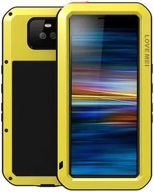 Love Mei Aluminum Metal Armor For Sony Xperia 10 Plus Shockproof Dirtproof Full Body Heavy Duty Case For Sony Xperia 10 Plus Cover (Yellow)