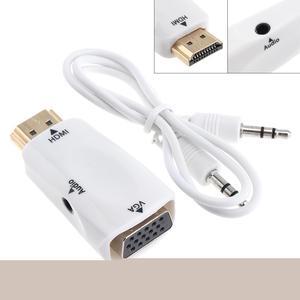 HD White Plastics Portable HDMI to VGA Video Adaptor with AV Audio Cable for PC / Laptop / DVD / PS3