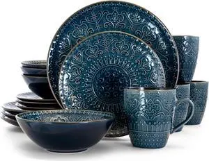 Elama  Deep Sea Mozaic 16 Piece Luxurious Stoneware Dinnerware with Complete Setting for 4