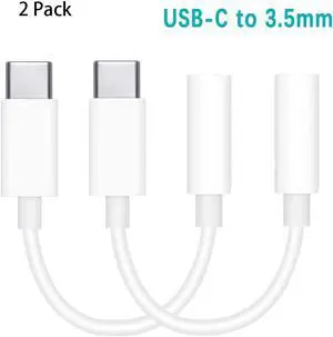 Type C Headphone Adapter, USB C to 3.5mm Headphone Jack Adapter, Upgrade USB Type C Audio Aux Adapter Compatible with Google Pixel/ Nexus/Samsung/Moto/Huawei and all USB C Port,  White, R017 (2 Pack)