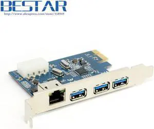 Gigabit Ethernet Network LAN & 3 Port USB 3.0 USB3.0 to PCI-E PCIE PCI EXPRESS Card PC Adapter Converter