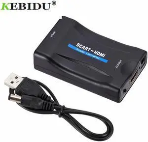 kebidu SCART To HDMI 1080P Video Audio Upscale Converter Adapter for Sky Box STB Plug and Play with DC Cable for HD TV DVD